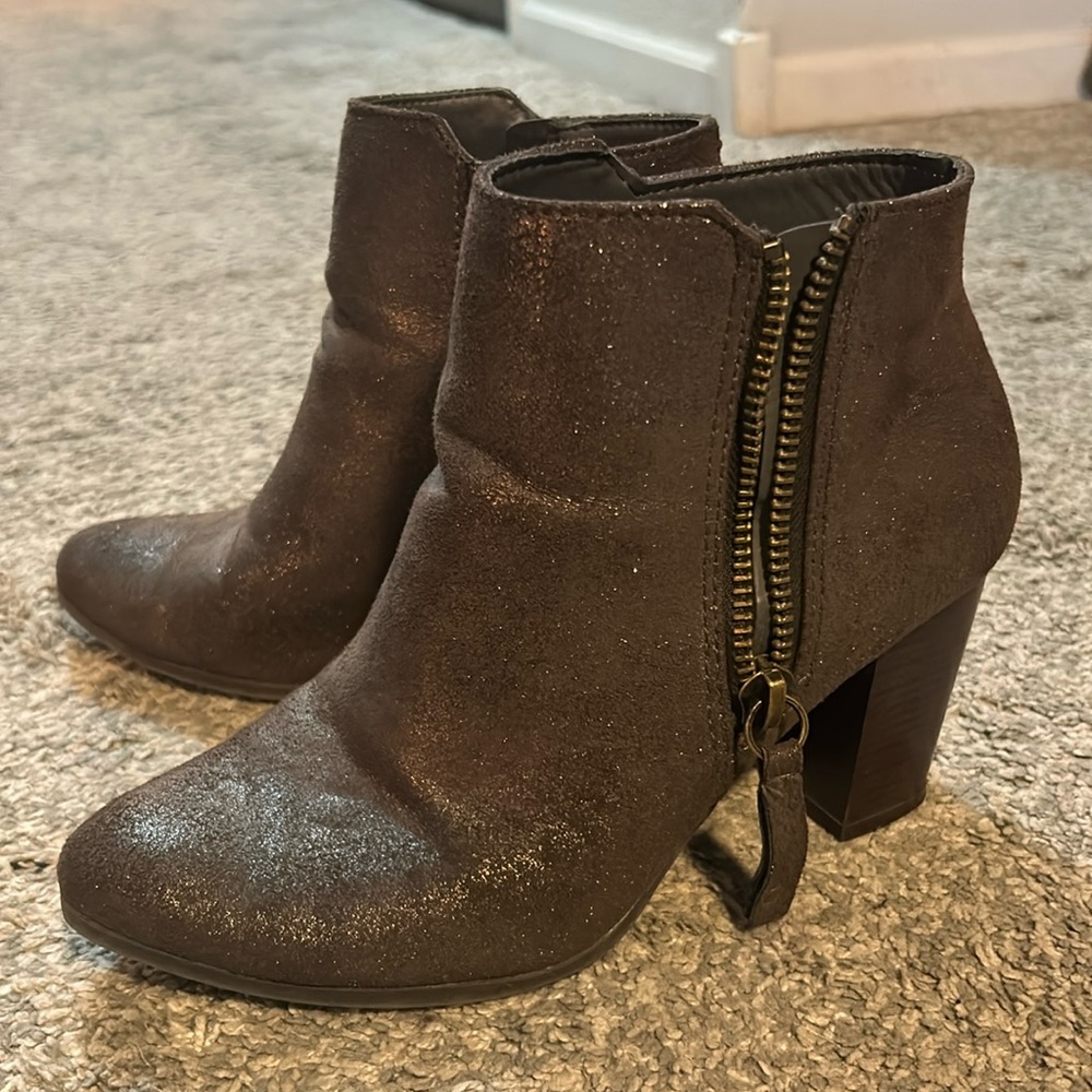 JustFab brown glitter ankle boots